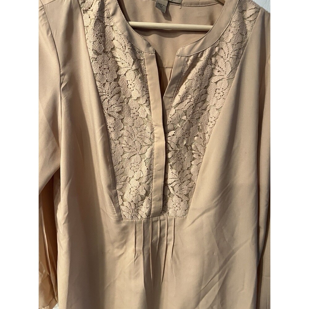 NINE WEST VINTAGE AMERICA Blouse Womens M Lace Inlay Beige Tunic Feminine Whimsy - Picture 3 of 8